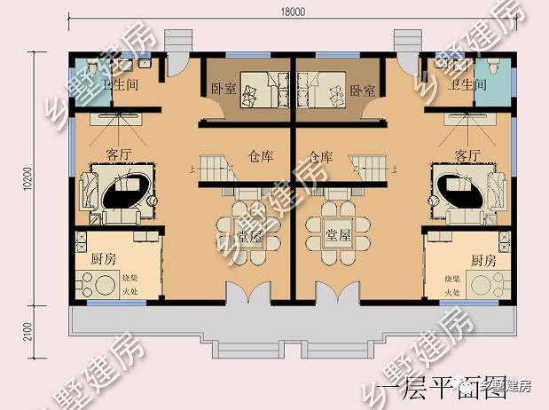 豪華大氣三層雙拼別墅設計圖，外觀美經濟適用，最適合農村的兄弟姐妹一起居住。