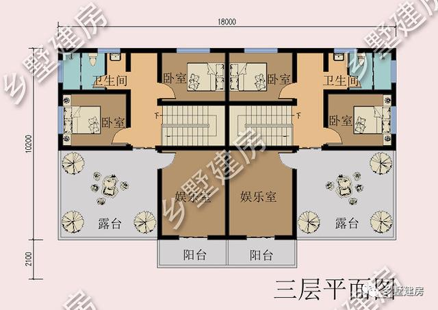 豪華大氣三層雙拼別墅設計圖，外觀美經濟適用，最適合農村的兄弟姐妹一起居住。