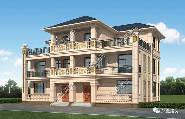 豪華大氣三層雙拼別墅設計圖，外觀美經濟適用，最適合農村的兄弟姐妹一起居住。