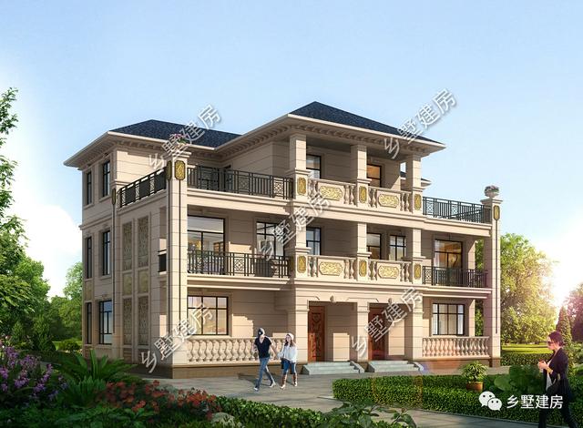 豪華大氣三層雙拼別墅設計圖，外觀美經濟適用，最適合農村的兄弟姐妹一起居住。