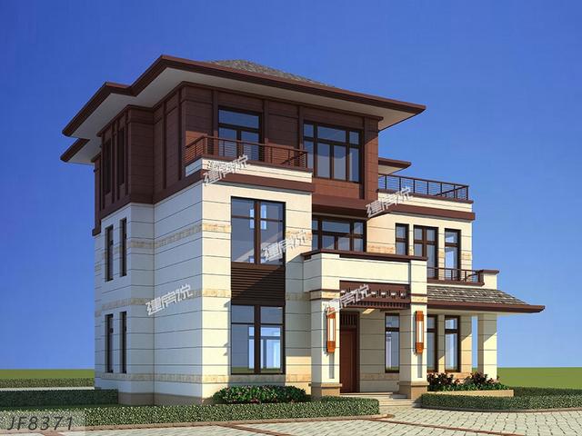 177平三層新中式樓房設(shè)計(jì)圖，大露臺(tái)設(shè)計(jì)，沉穩(wěn)大氣，建棟在村里氣質(zhì)獨(dú)特。