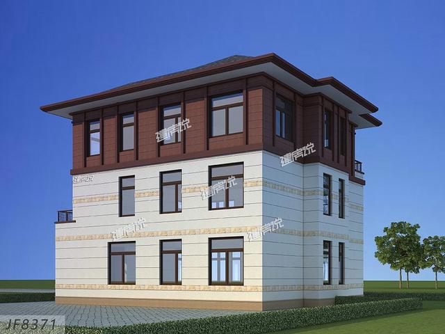 177平三層新中式樓房設(shè)計(jì)圖，大露臺(tái)設(shè)計(jì)，沉穩(wěn)大氣，建棟在村里氣質(zhì)獨(dú)特。