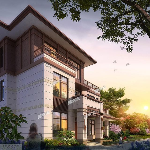 177平三層新中式樓房設(shè)計(jì)圖，大露臺(tái)設(shè)計(jì)，沉穩(wěn)大氣，建棟在村里氣質(zhì)獨(dú)特。