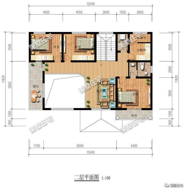 15x12米二層小洋樓設(shè)計(jì)圖，帶大院，紅色坡屋頂加真石漆外墻好看極了！