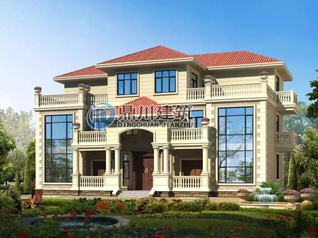 共堂屋雙拼歐式三層自建別墅設計圖，村里無同款，放心建！