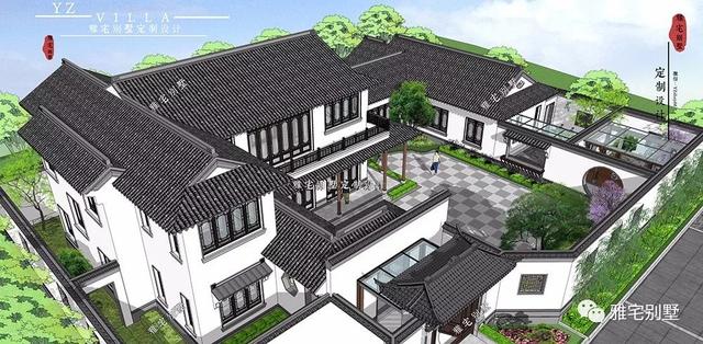 兩層唯美新中式別墅設計圖推薦，錯落有致，盡顯江南小情調