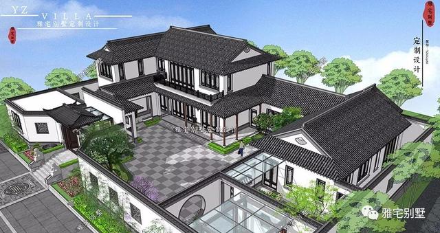 兩層唯美新中式別墅設計圖推薦，錯落有致，盡顯江南小情調