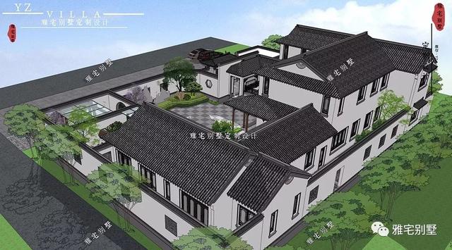 兩層唯美新中式別墅設計圖推薦，錯落有致，盡顯江南小情調