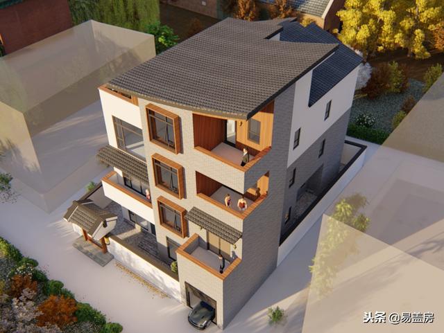 廣東農村別墅設計圖，中庭車庫采光都有，這外觀真美