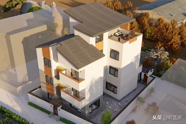 廣東農村別墅設計圖，中庭車庫采光都有，這外觀真美