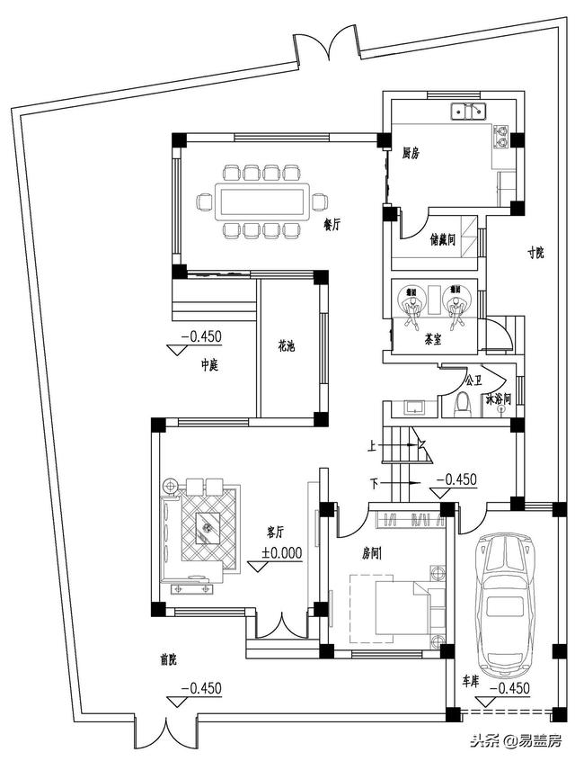 廣東農村別墅設計圖，中庭車庫采光都有，這外觀真美