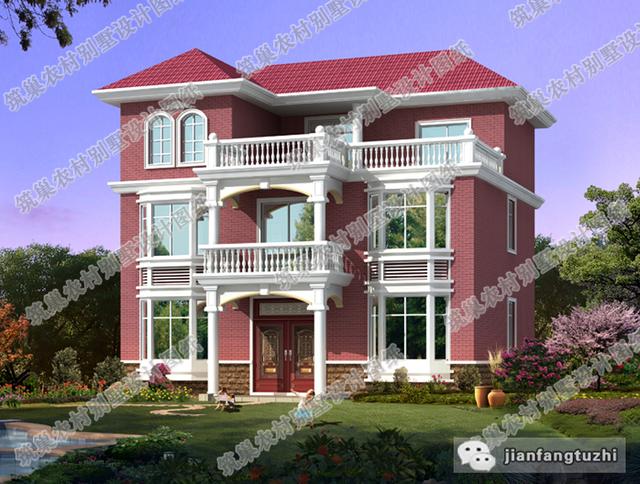 三層自建房設計圖13×10米2廳7房，30萬帶挑空客廳飄窗套房露臺