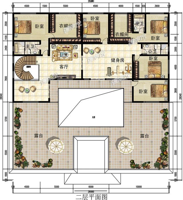 帶車庫的四合院別墅設(shè)計(jì)圖紙，設(shè)計(jì)很不錯，外觀很氣派！