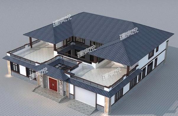 帶車庫的四合院別墅設(shè)計(jì)圖紙，設(shè)計(jì)很不錯，外觀很氣派！