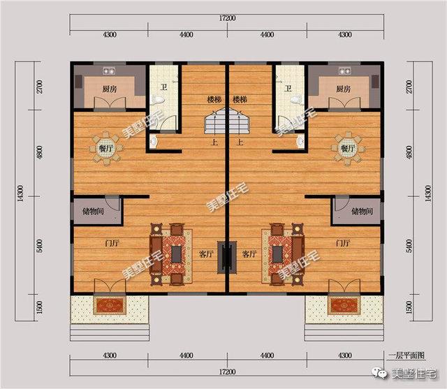 雙拼別墅設計圖，建了兄弟一家親，外觀明亮大方！