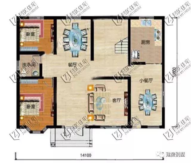 兩層小別墅設計圖，面寬14米左右，第二棟有7個臥室，大家庭也能住