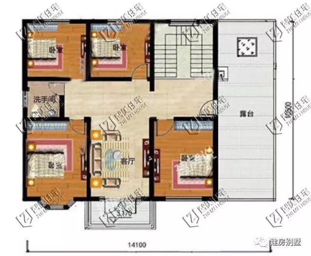 兩層鄉村自建房，面寬14米左右，第二棟有7個臥室，大家庭也能住