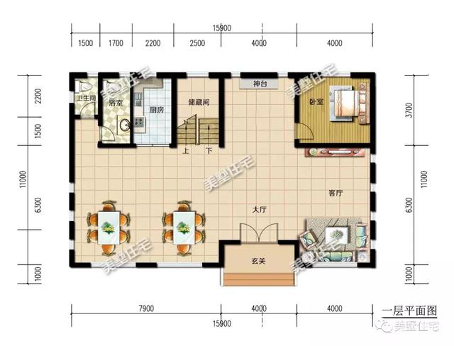 二層新中式別墅設計圖，內設神臺，有品位還接地氣