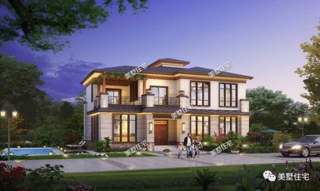 二層新中式別墅設計圖，內設神臺，有品位還接地氣