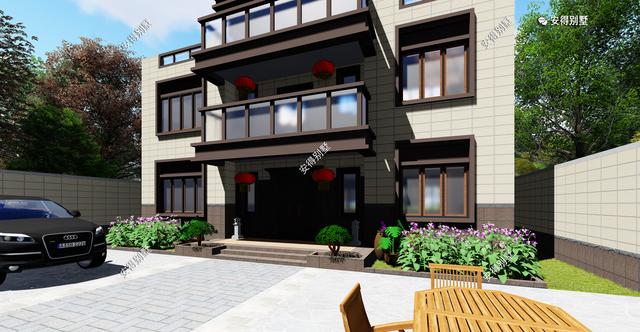 經典3層新中式別墅設計圖，占地13.2*10米，造型簡約、外觀大氣。