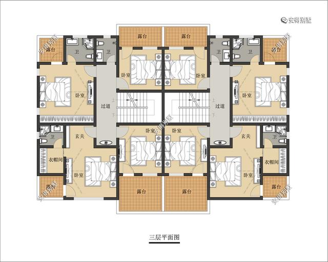 4層兄弟雙拼別墅設(shè)計圖，新中式建筑挑空大客廳設(shè)計，經(jīng)典霸氣！