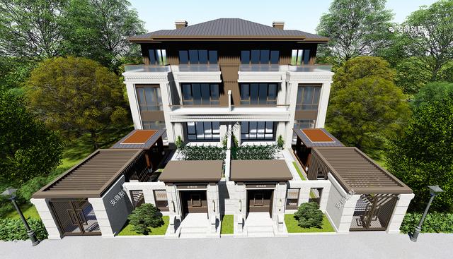 新中式的雙拼別墅設計圖，建筑造型盡顯高端，兄弟這樣建房才叫豪宅。