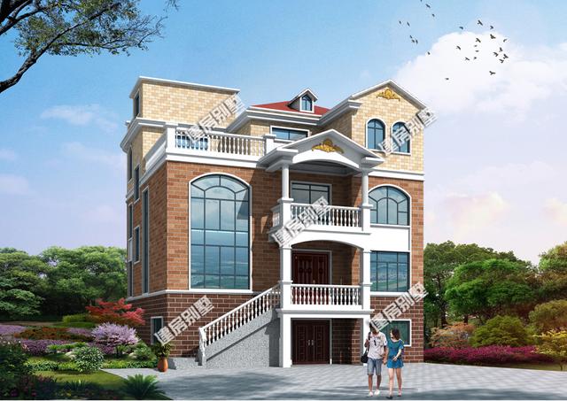 三層別墅設計圖，12.8x15.1帶架空層，室外樓梯全村第一家！