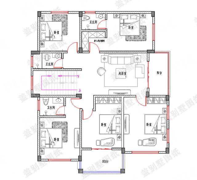 經濟實用農村三層自建房設計圖紙，設計簡約大方，屬于簡歐風格，臥室很多