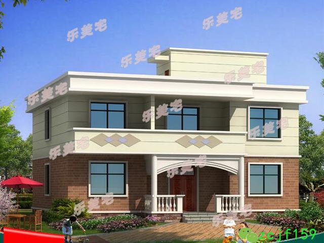 簡(jiǎn)單實(shí)用農(nóng)村二層自建房住宅設(shè)計(jì)效果圖，平屋頂設(shè)計(jì)，符合農(nóng)村生活習(xí)慣