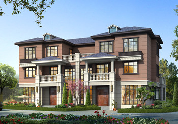 新款農村三層雙拼聯體別墅戶型圖，客廳中空，單戶120平米左右