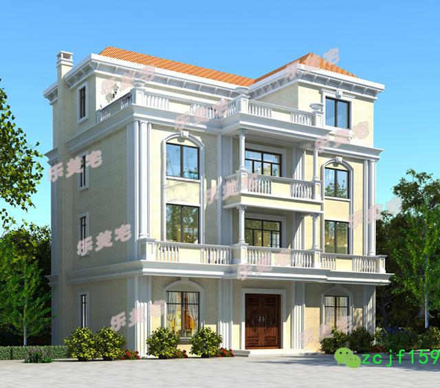 農村帶大露臺四層歐式別墅設計圖，簡單大氣，柔美溫馨