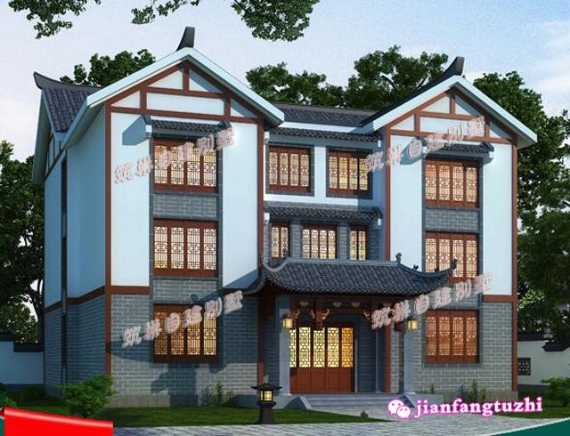 三層農村中式別墅設計圖，戶型對稱設計，優雅大氣