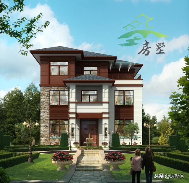 農村中式別墅設計圖，外觀造型古樸大方，色彩清新淡雅