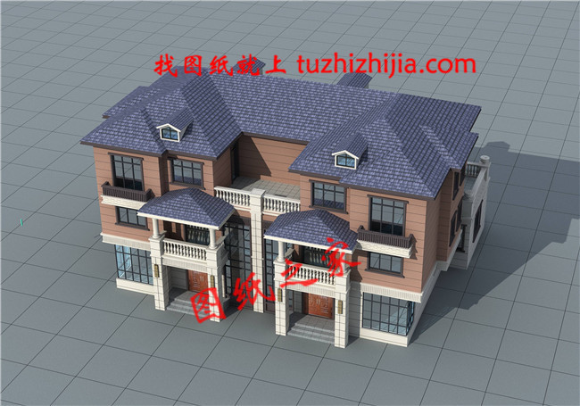 新款農(nóng)村三層雙拼聯(lián)體別墅戶型圖,客廳中空,單戶120平米左右