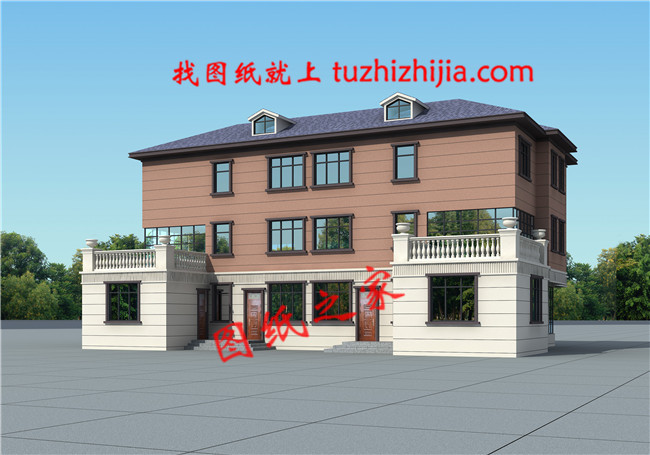 新款農(nóng)村三層雙拼聯(lián)體別墅戶型圖,客廳中空,單戶120平米左右