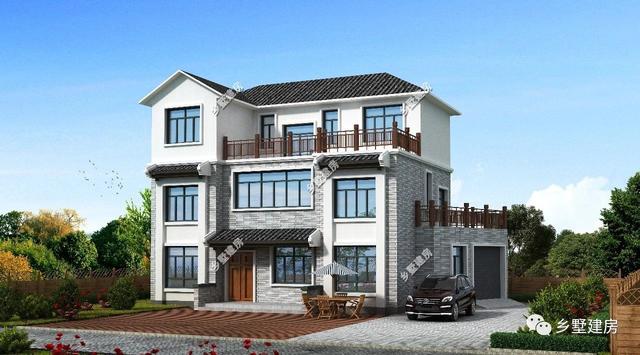 帶車庫的三層別墅設(shè)計圖，采光好，美觀實用