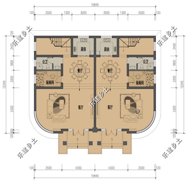 歐式雙拼三層別墅設計圖，結構清晰合理，居住舒適