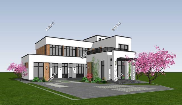 現代風格別墅設計圖，簡約時尚，干凈利落，顯現清新自然氛圍