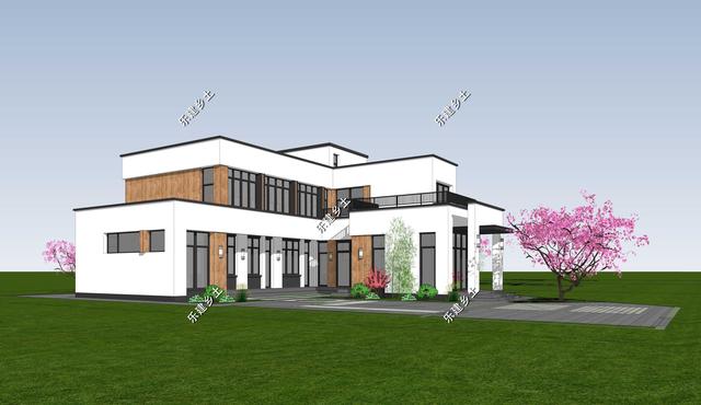 現代風格別墅設計圖，簡約時尚，干凈利落，顯現清新自然氛圍