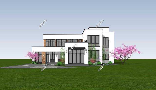 現代風格別墅設計圖，簡約時尚，干凈利落，顯現清新自然氛圍