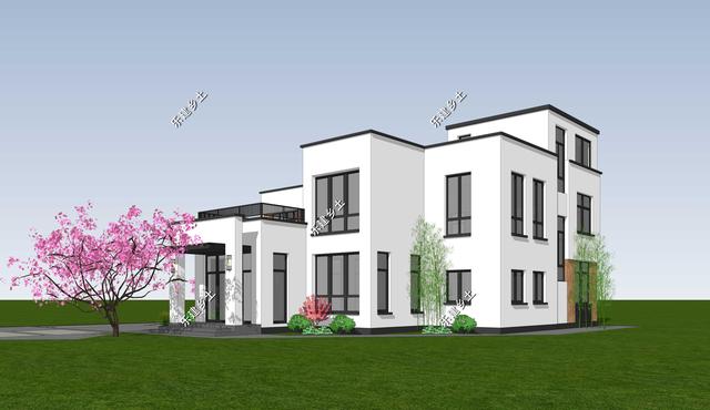 現代風格別墅設計圖，簡約時尚，干凈利落，顯現清新自然氛圍