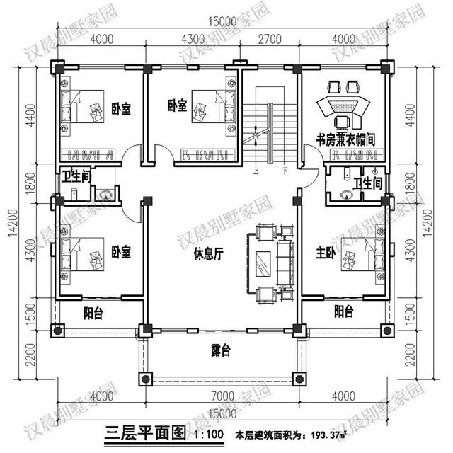 四層農(nóng)村獨(dú)棟別墅設(shè)計(jì)圖，左右對(duì)稱形式，很氣派