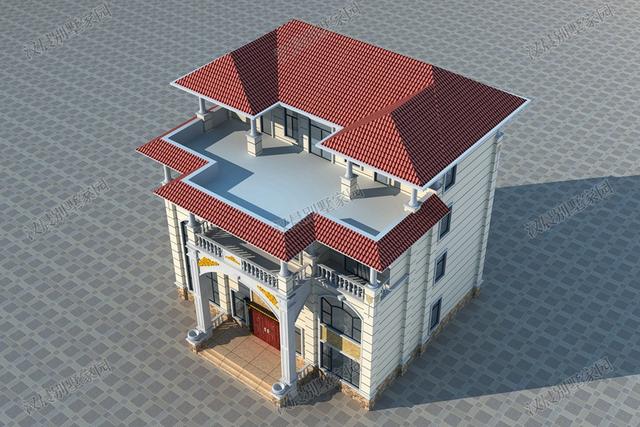 四層農(nóng)村獨(dú)棟別墅設(shè)計(jì)圖，左右對(duì)稱形式，很氣派