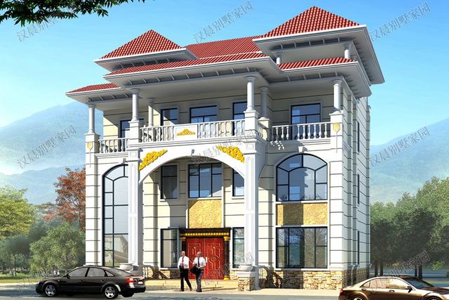 四層農(nóng)村獨(dú)棟別墅設(shè)計(jì)圖，左右對(duì)稱形式，很氣派