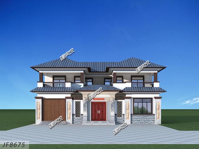 豪華二層新中式別墅設計圖，外觀極其漂亮，配色新穎