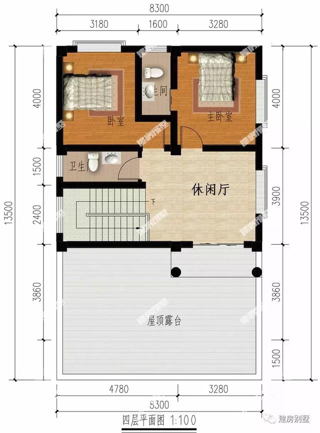 小面寬的兩棟四層鄉村別墅設計圖，第一棟最多能住三戶人家