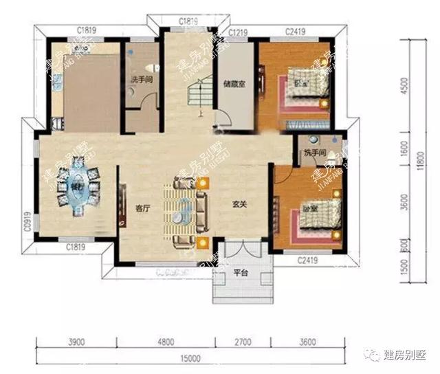 兩棟歐式風格農村豪華別墅設計圖，客廳挑空，戶型通透