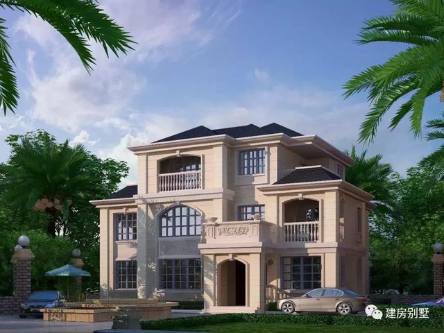 兩棟歐式風格農村豪華別墅設計圖，客廳挑空，戶型通透