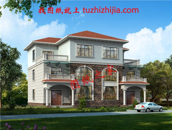 經典三層雙拼房屋設計圖，帶效果圖，戶型好，單戶面積120