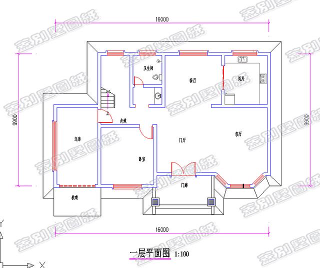 帶車庫二層別墅設計圖，設計富有立體感，滿足大部分農村家庭的住房需求